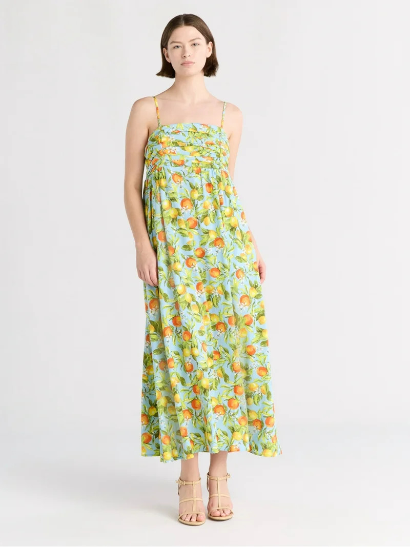 Free Assembly Women's Pleated Linen Blend Maxi Dress, Sizes XS-XXXL | Walmart (US)