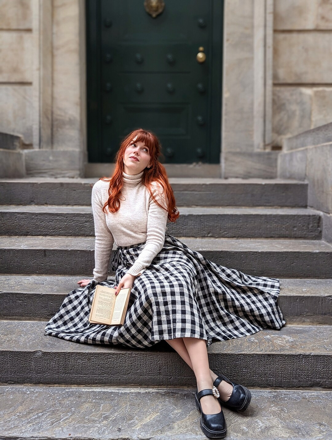 WRAP SKIRT | Black And White Checkers Skirt, Plus Size Linen Skirt, Walking Skirt, Mid Century Mo... | Etsy (US)