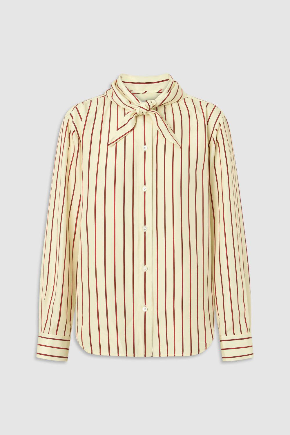Stripe Tie Neck Shirt Lemon/Rich Red | Oroton