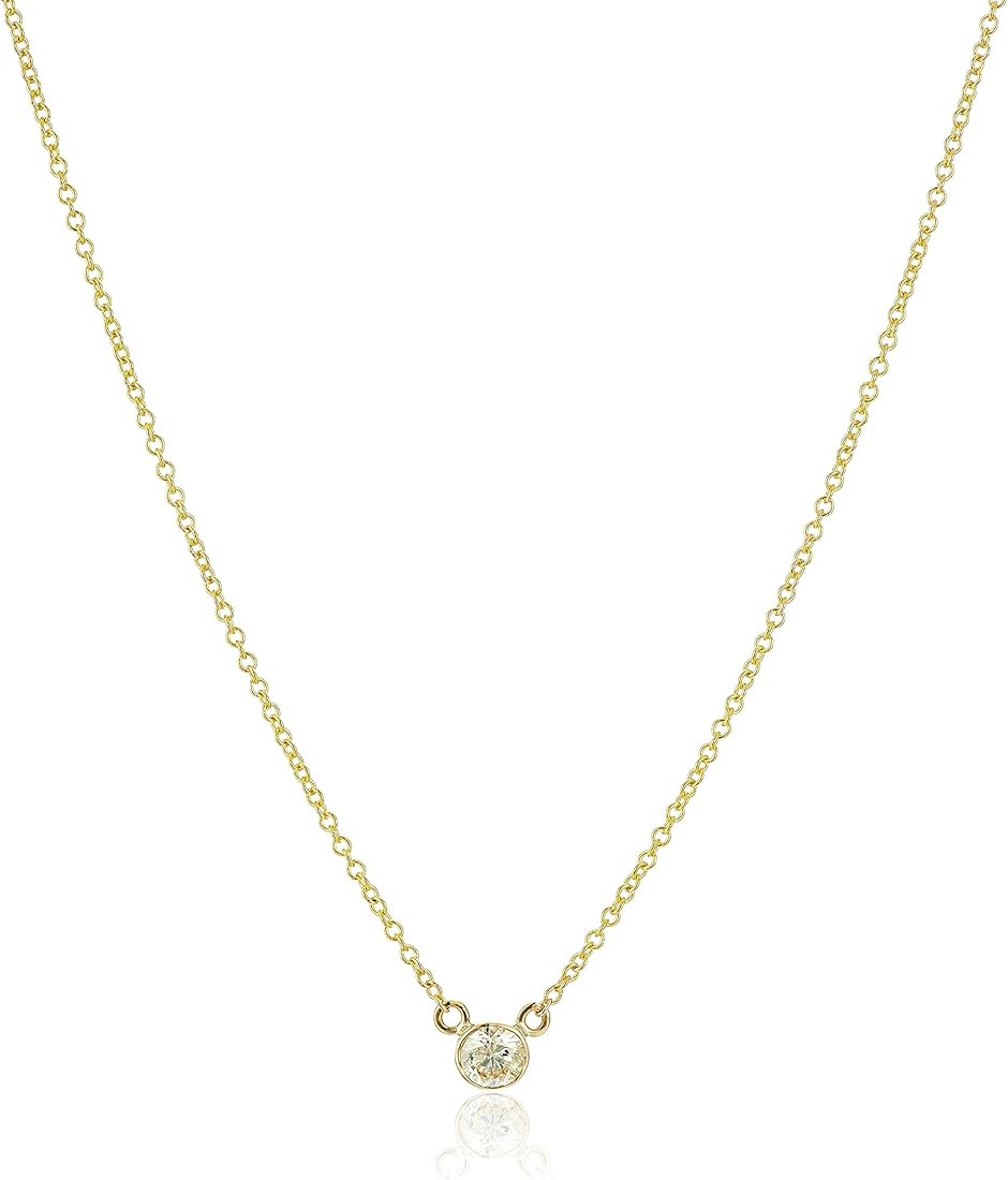 Amazon Collection 14k Gold Bezel Set Solitaire Adjustable Pendant Necklace, 16" + 2" Extender | Amazon (US)