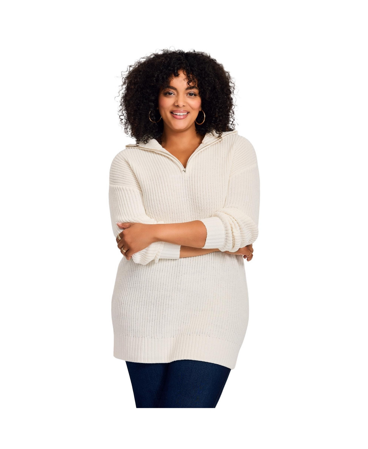 Avenue Women's Half-Zip Pullover Sweater - Ivory | Macy's