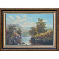 Landscape Oil Painting, River, Mountains & Wildlife Outstanding Detail, Large | Etsy (US)