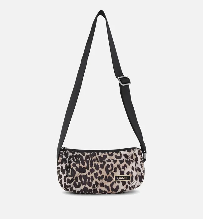 Ganni Recycled Tech Quilted Leopard Shell Small Baguette Bag | Coggles (Global)