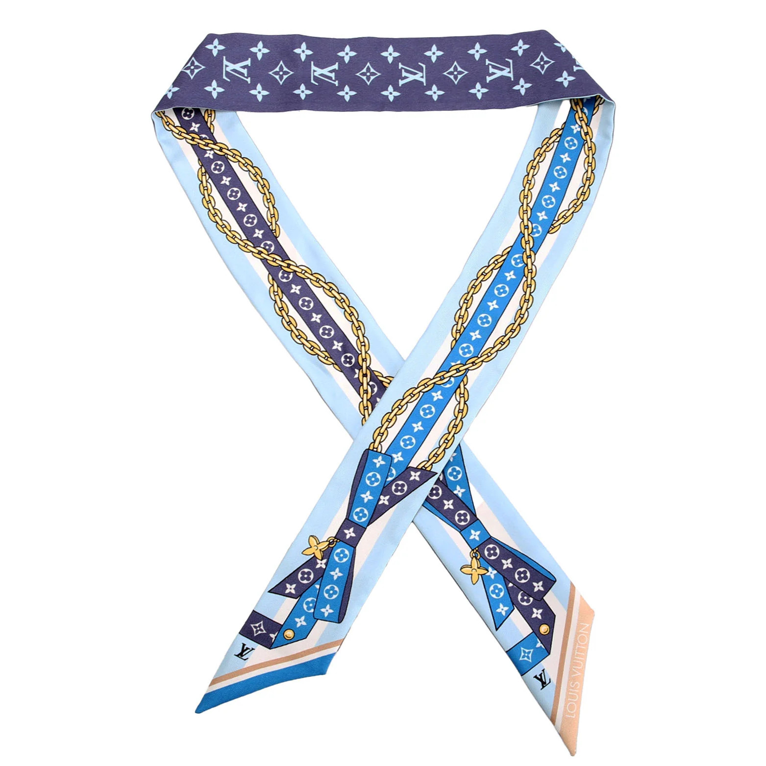 Bow BB Bandeau Silk Scarf Blue | Keeks Designer Handbags
