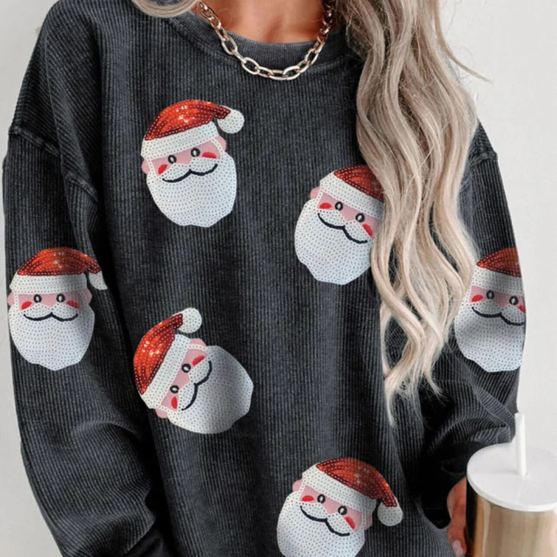 Sequin Santa Sweatshirt Santa Sweatshirt Christmas - Etsy | Etsy (US)