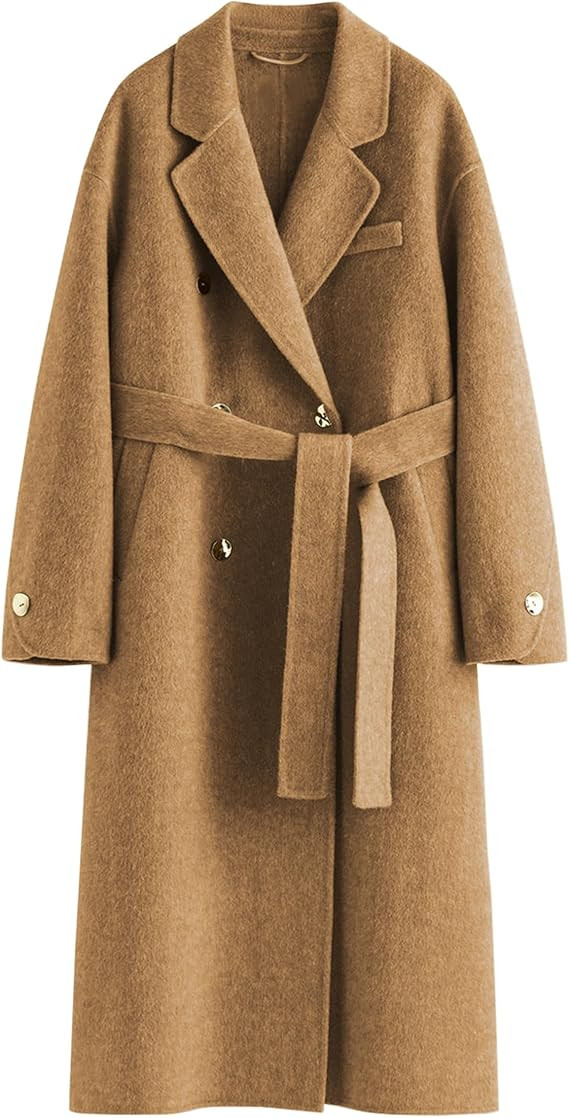Peaceglad Womens Pea Coats Fall Long Trench Coat Double Breasted Lapel Belted Peacoat | Amazon (US)