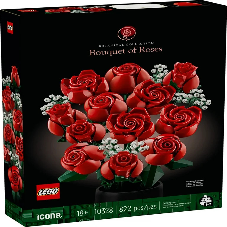 LEGO Icons Plastic Toy Bouquet of Rose 10.32 x 15.04 x 2.78 inches Artificial, Red | Walmart (US)