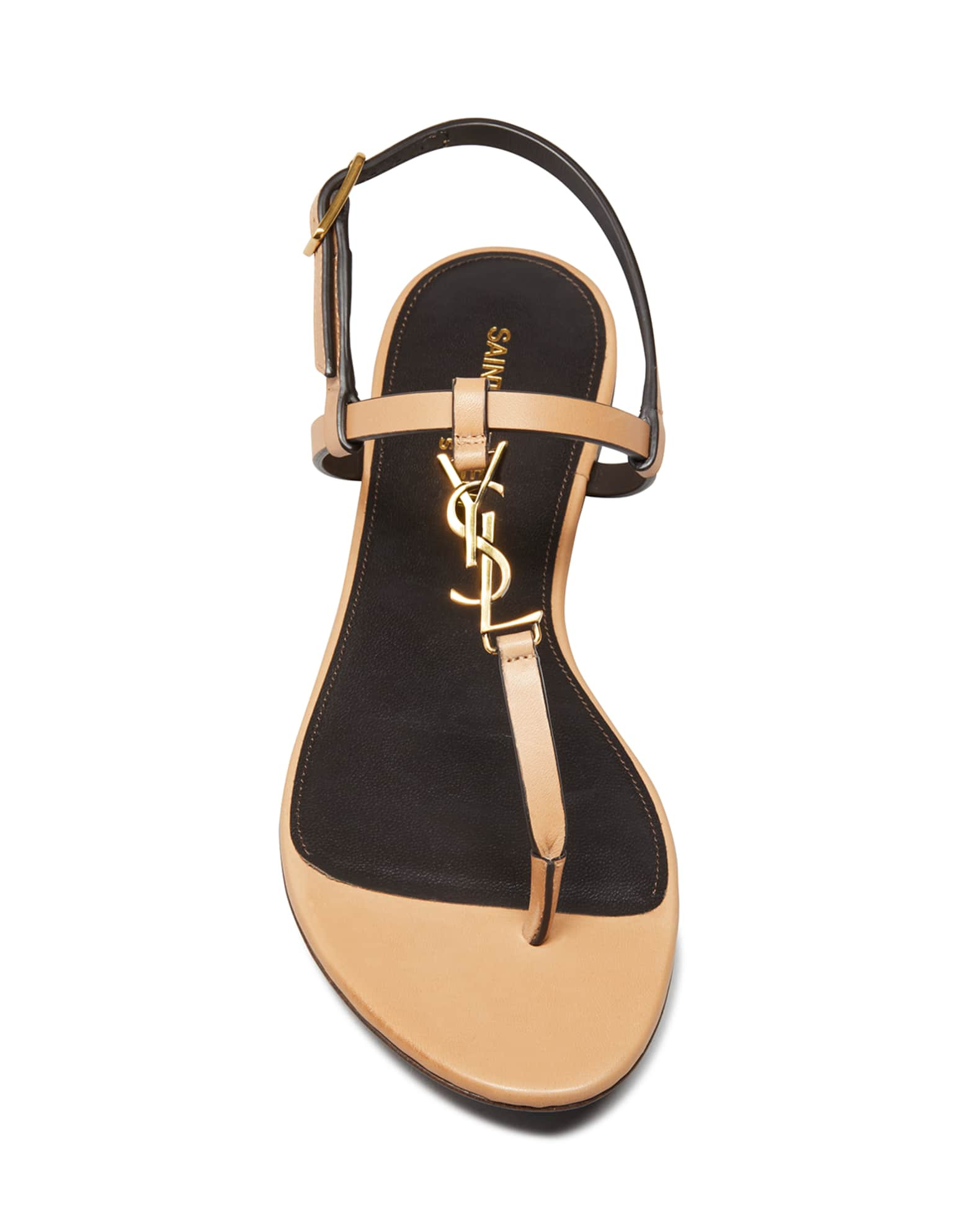 Saint Laurent Cassandra YSL Medallion Flat Sandals | Neiman Marcus