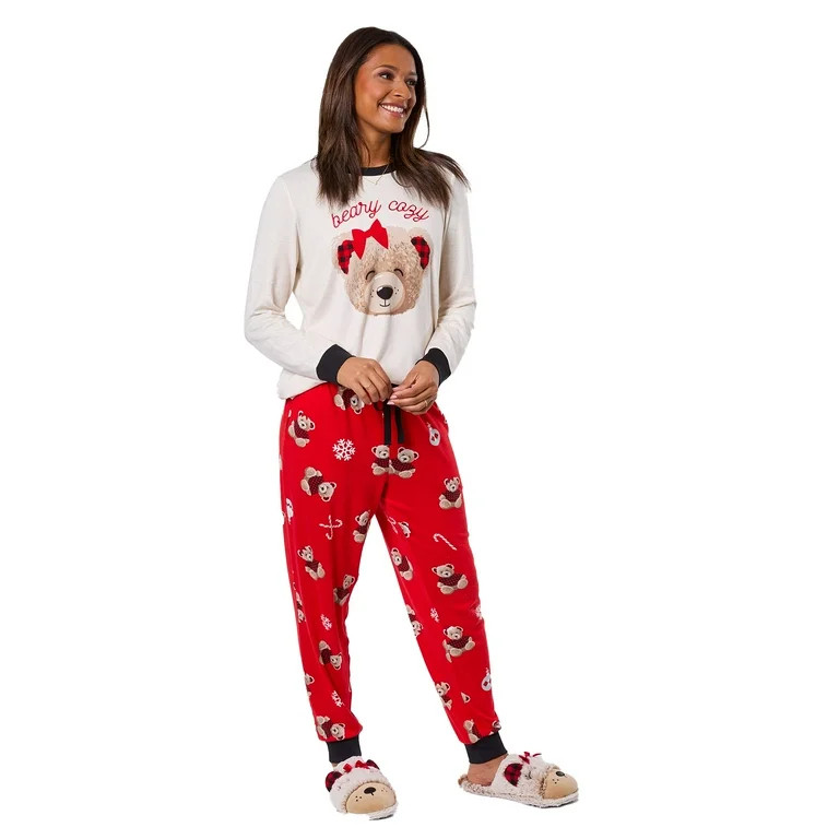 Dearfoams Women's Matching Family Pajamas Top and Jogger Pants Set, 2-Piece, Sizes S-3XL | Walmart (US)