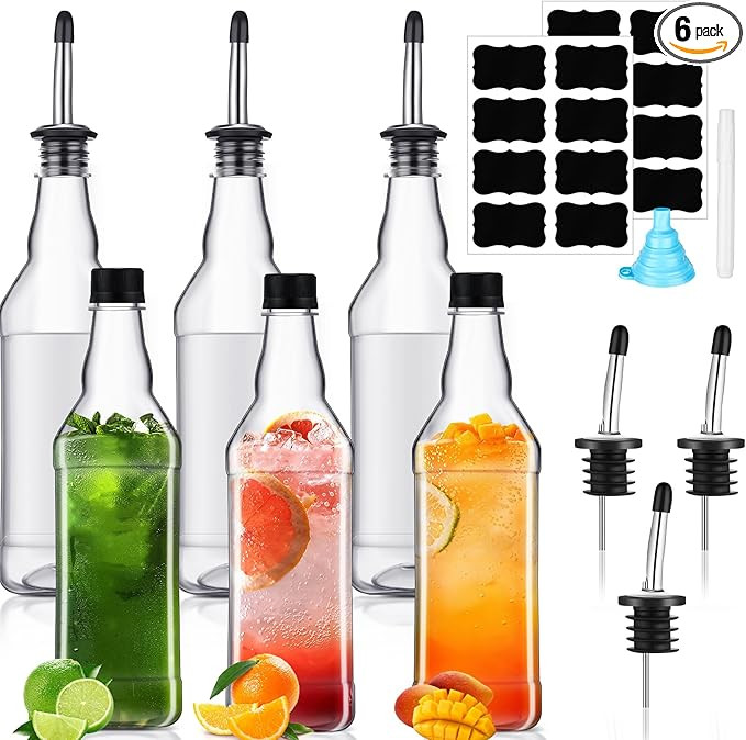 Dandat 6 Packs 800ml Plastic Empty Syrup Bottles with Lids and Pourers Speed Pour Long Neck Bottl... | Amazon (US)