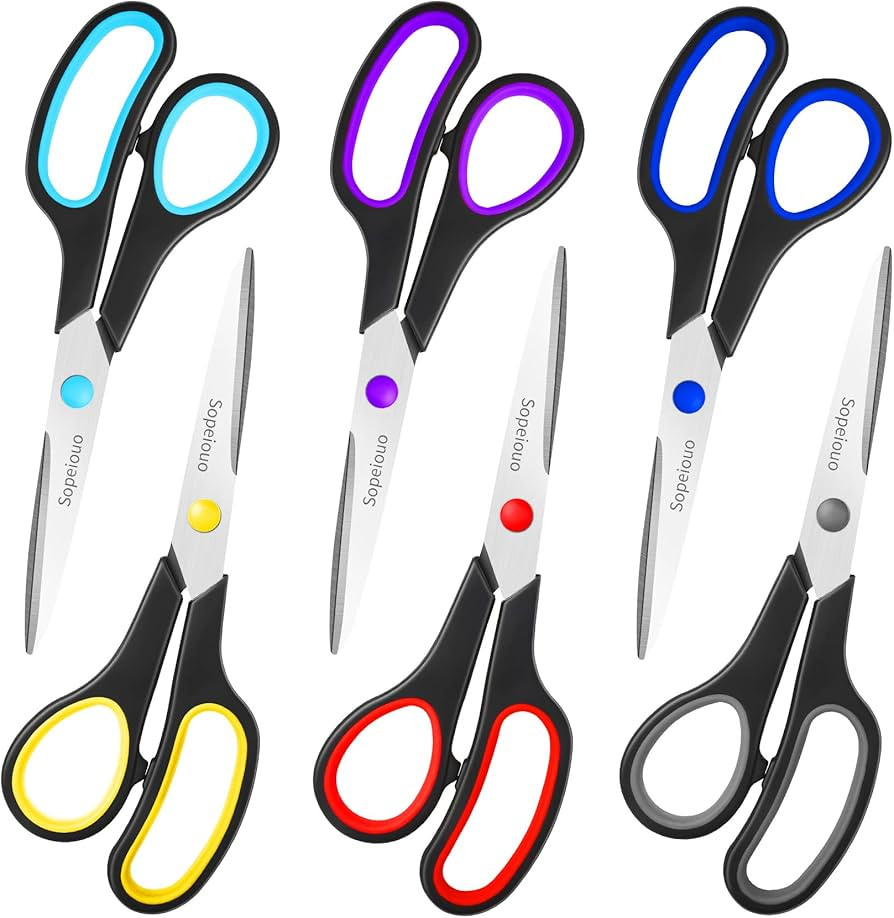 Scissors Set of 6-Pack, 8" Scissors All Purpose Comfort-Grip Handles Sharp Scissors for Office Ho... | Amazon (US)