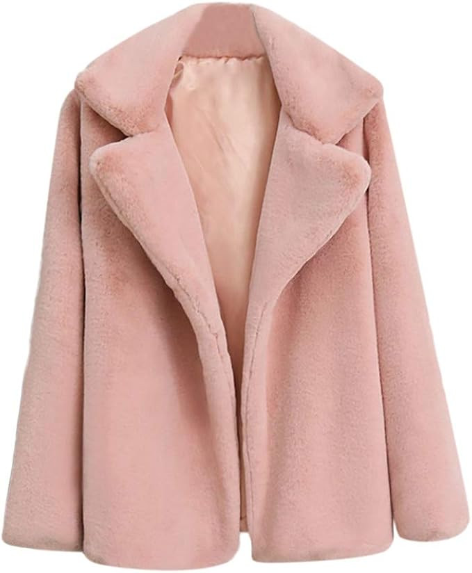 Sunmoot 2018 New Women Casual Warm Winter Long Lapel Leopard Print Faux Fur Coat | Amazon (US)