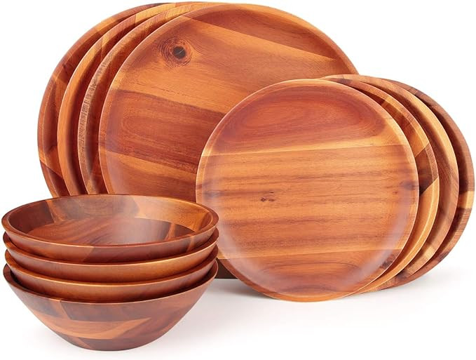 AIDEA Wood Dinnerware Set 12pcs Acacia Wood Tableware Set, Dishes Set for 4 | Amazon (US)