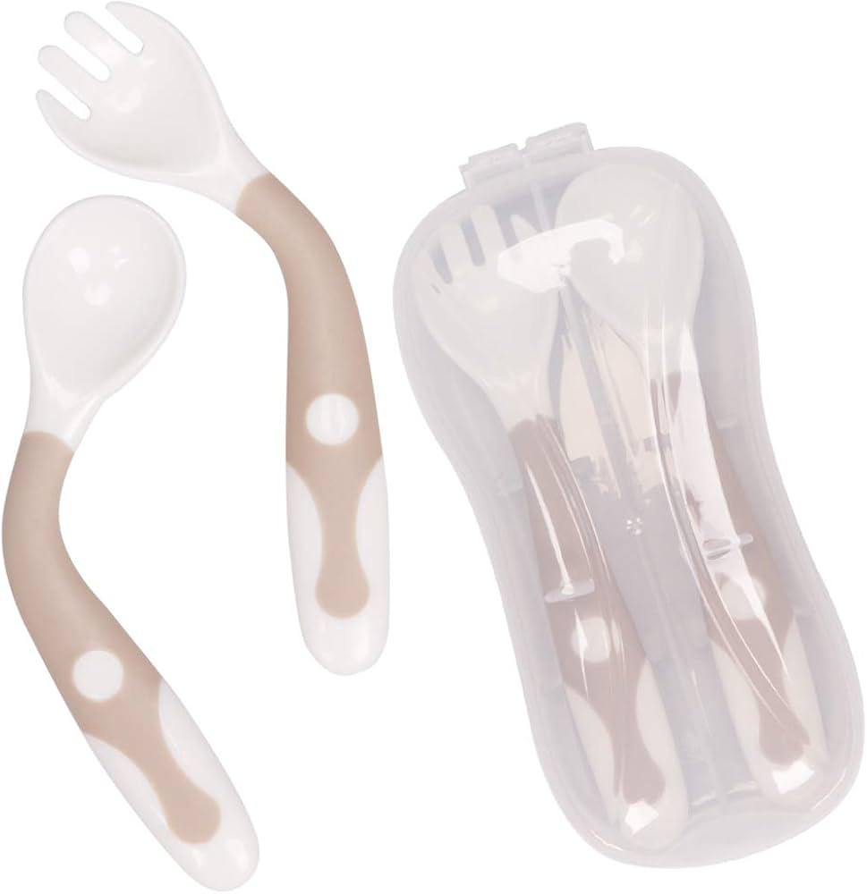 Baby Utensils Spoon Fork with Travel Safe Case Toddler Babies Children Feeding Training Spoon Eas... | Amazon (US)
