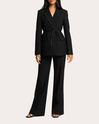 Argent Women's Lenox Heavy Wool Twill Belted Blazer in Black Wool/Elastane/Polyester | Olivela