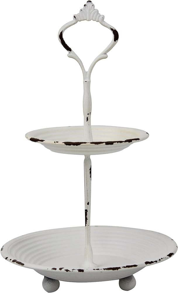 Stonebriar Small 2 Tier Worn White Metal Tray, Rustic Farmhouse Decor, Tiered Jewelry Tray for Va... | Amazon (US)