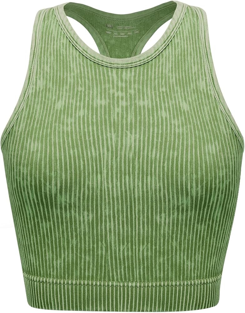Women's Seamless Ribbed Workout Crop Tank Top,Slim Fit Short Scoop Neck Racerback Tank Tops,Sport... | Amazon (US)