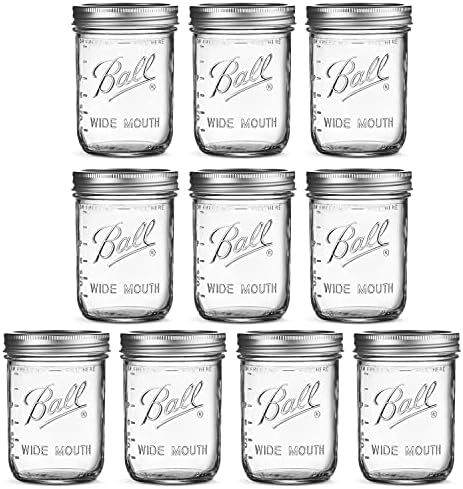 Ball Wide Mouth Mason Jars 16 oz [10 Pack] With mason jar lids and Bands, Ball mason jars 16 oz -... | Amazon (US)