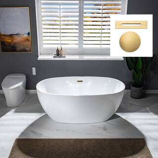 WOODBRIDGE 59 in. L x 31.5 in. W Acrylic Flatbottom Freestanding Soaking Bathtub in White with Br... | The Home Depot