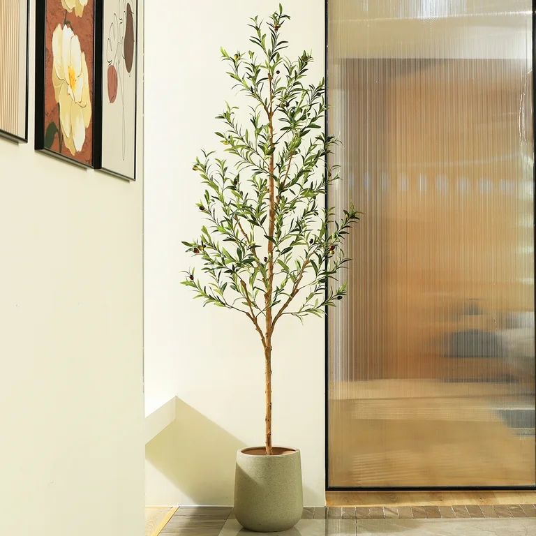 7FT Artificial Olive Tree with Fruits and Wood Branches, Potted Faux Olive Plants. 12 lb. DR.Plan... | Walmart (US)