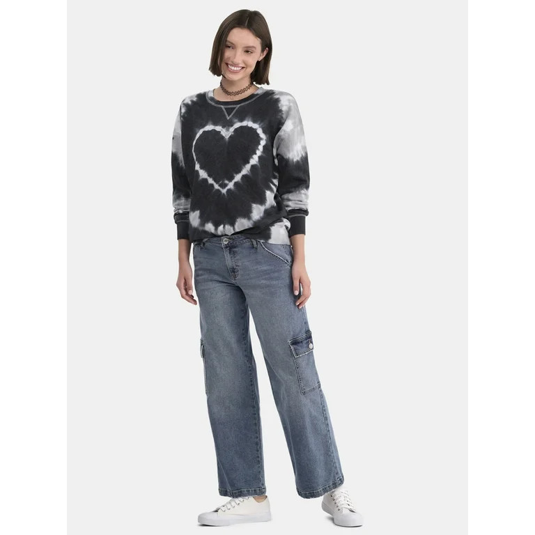 No Boundaries Washed Crewneck Sweatshirt, Lightweight, Women's and Women’s Plus | Walmart (US)