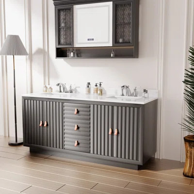 72" Double Bathroom Vanity with Marble Countertop and Ceramic Sink | Wayfair North America