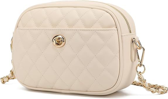 Lola Mae Quilted Crossbody Bag Small Lightweight Shoulder Purse Top Zipper Phone Pocket (Beige-LM... | Amazon (US)