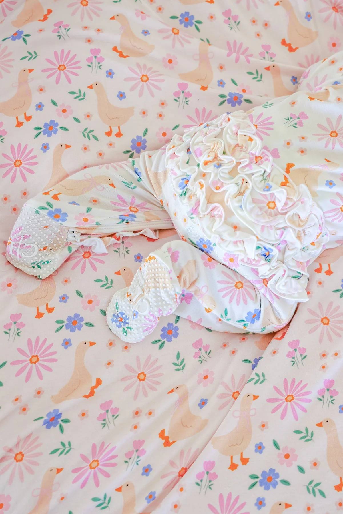 Ruffle Bamboo Zipper Footie | Loosey Goose | Caden Lane