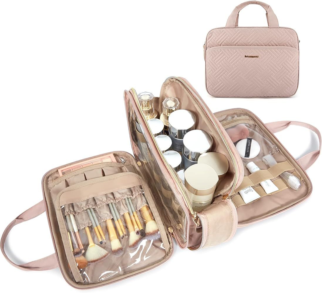 Travel Toiletry Bag, Bagsmart Large Makeup Cosmetic Bag Water-resistant Travel Organizer for Full... | Amazon (US)