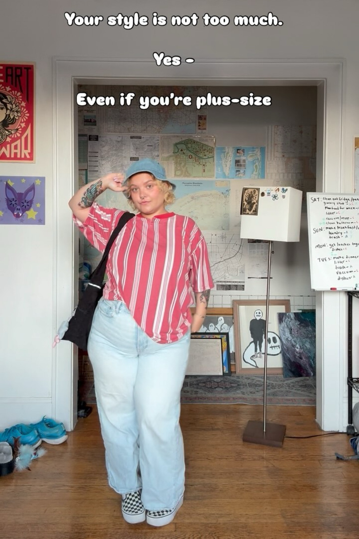 I’ve said it before and I’ll say it again… 

Wear what you want!! Don’t worry about what other people think about your outfit. 

What matters most? 

What you think about it. 

…

Body positivity, plus-size fashion tips, confidence, self love, midsize girly 

#fallfashion #midsizestyle #midsizefashion #plussizefashion #selflove #thrifting #size14style #buckethat