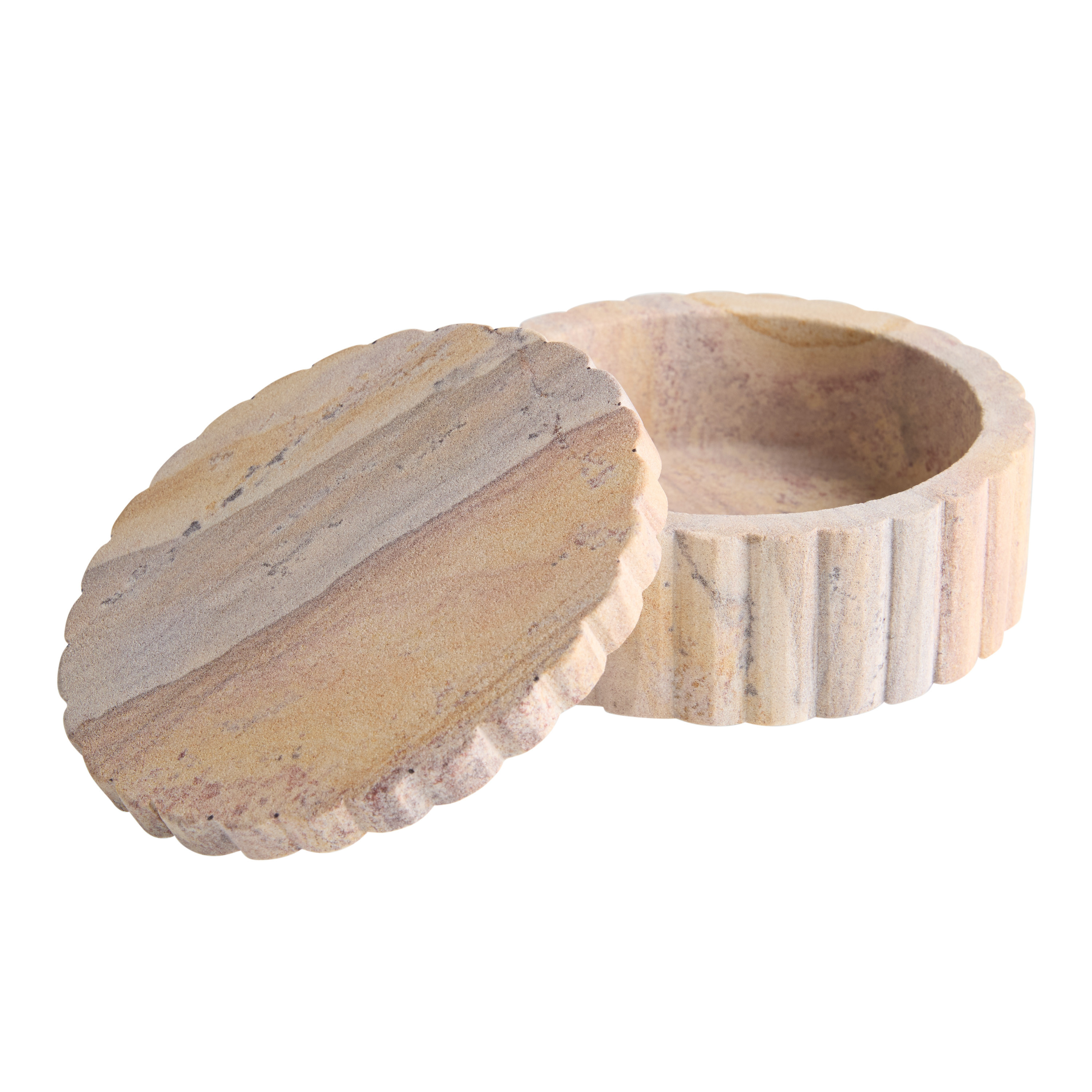Round Natural Sandstone Scalloped Trinket Box | World Market