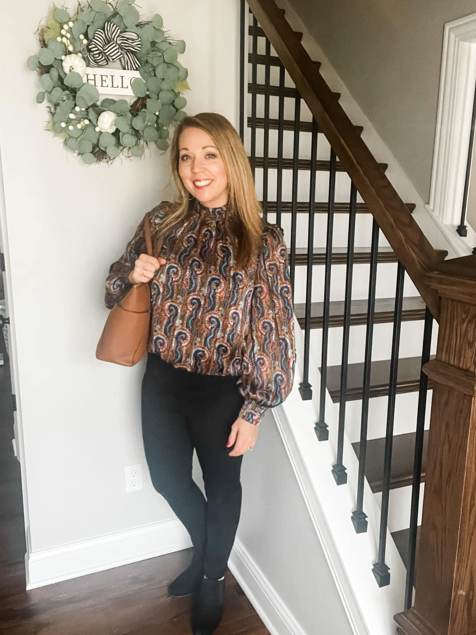 Dressy casual look for work, church or a winter event! You've gotta try these Liverpool black pants! So comfy and they look amazing for us curvy girls! I'm also featuring a couple of amazing Ink & Alloy accessories! So fun and still understated! 

#LTKstyletip #LTKmidsize #LTKover40