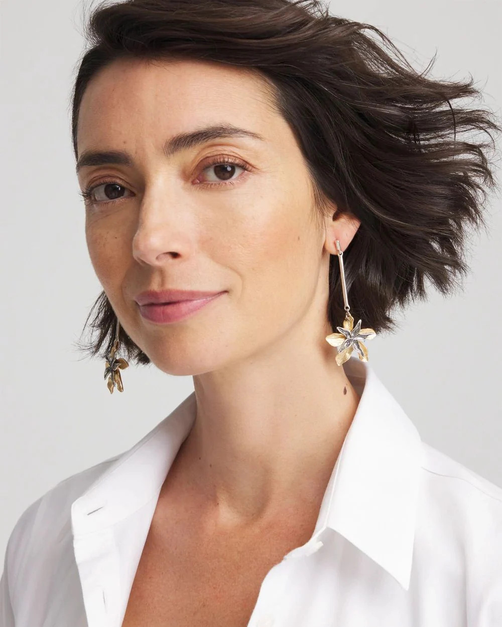 No Droop™ Mixed-Metal Floral Linear Drop Earrings | Chico's