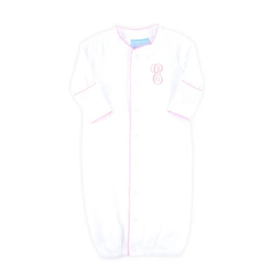 White Layette Gown with Pink Trim | Classic Whimsy