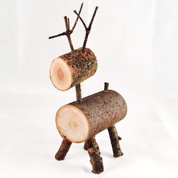 Wood Deer Decoration, Rustic Table Top Wood Deer, Handmade Wood Deer Home Decor, Holiday Wood Dee... | Amazon (US)