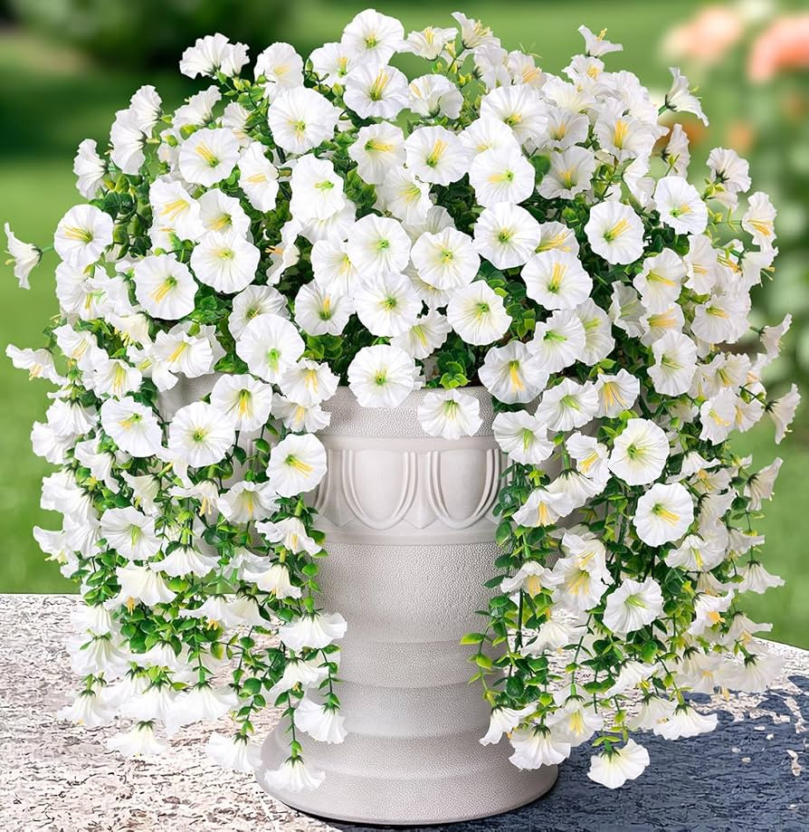 Artificial Faux Hanging Flowers Plants for Outdoor Decor,2 PCS Fake Silk Morning Glory with Eucal... | Amazon (US)
