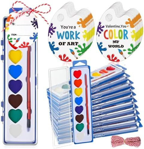 Sabary 24 Pack Valentines Day Gift Watercolor Paint Set 8 Heart Shape Washable Water Color Paint ... | Amazon (US)