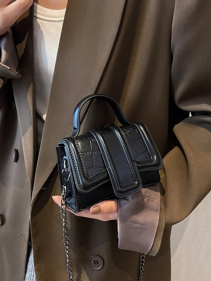 Mini Crocodile Embossed Chain Flap Square Bag | SHEIN