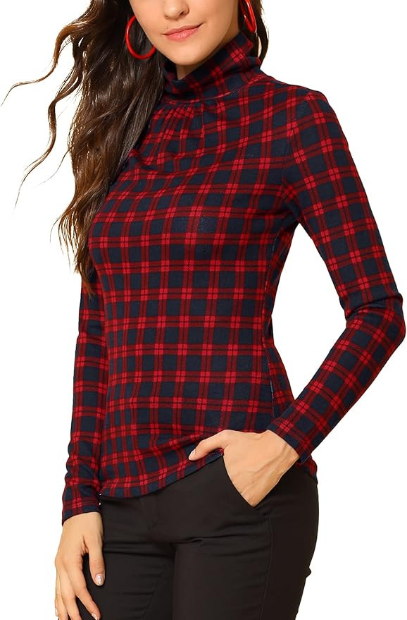 Allegra K Women's Striped Top Long Sleeve Casual Slim Turtleneck Fall Christmas Party Shirt 2025 | Amazon (US)