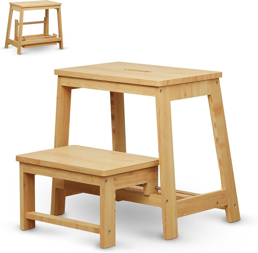 Bamboo Folding Step Stool with Sturdy Structure and Wide Stepping Surface for Safety, Multi-Purpo... | Amazon (US)