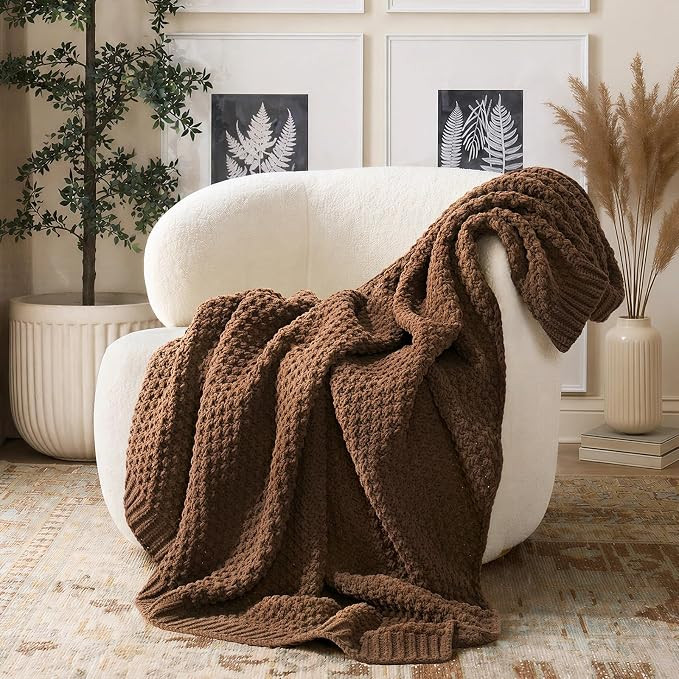EVERGRACEHOME Chunky Chenille Knit Throw Blanket, 50 x 60, Burnt Orange | Sculpted Moss Stitch, C... | Amazon (US)