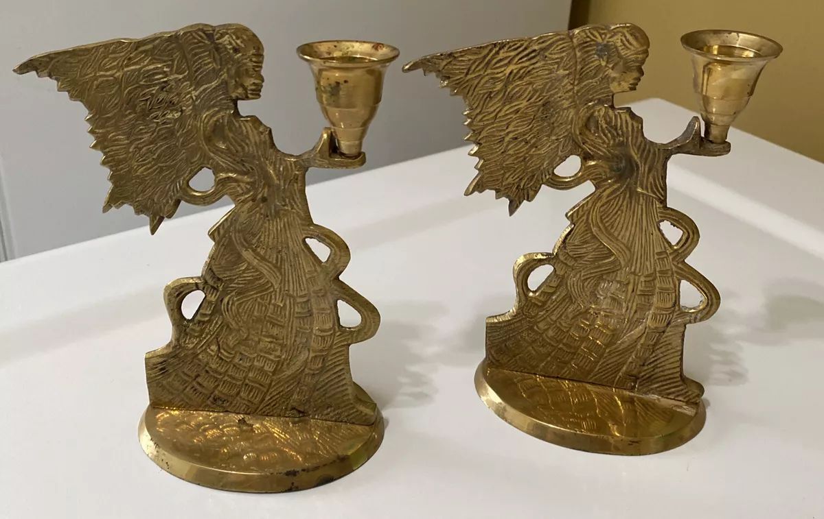 2 Vintage 7" Brass Angel Candle Holders | eBay US