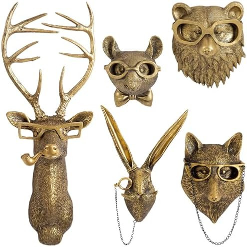 GUASDIE Animal Heads Wall Decor, Faux Deer Head Mount, Animal Sculptures Wall Decor, Resin Animal... | Amazon (US)