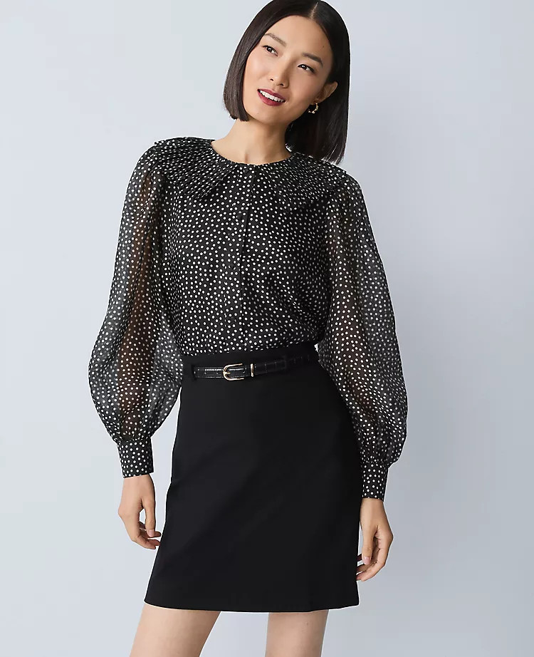 Dotted Pleated Collar Blouse | Ann Taylor