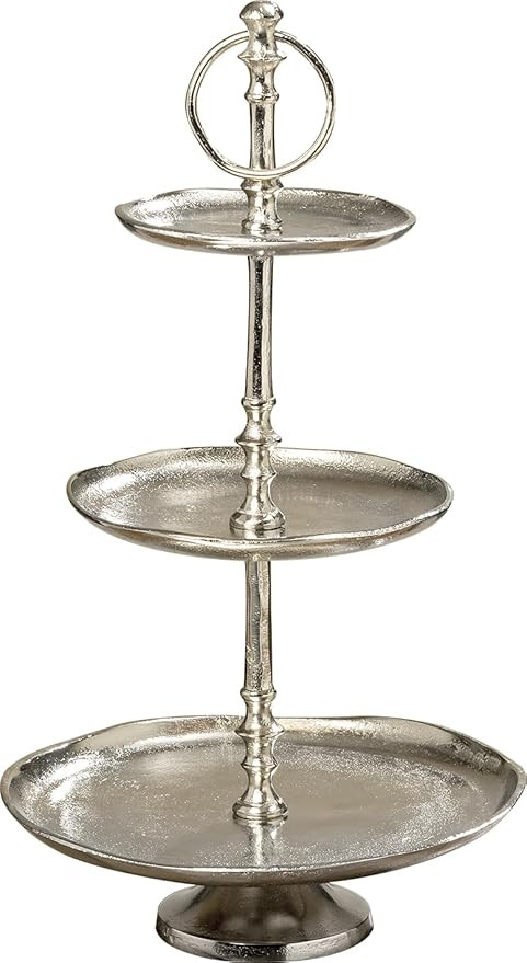 Old World Grand Hotel Cake Stand, 3 Tiers, Decorative, Polished Silver Aluminum, Loose Scallop Ri... | Amazon (US)