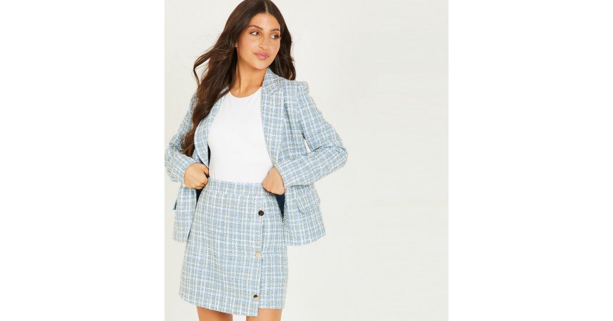 QUIZ Pale Blue Check Button Side Mini Skirt
						
						Add to Saved Items
						Remove from Sav... | New Look (UK)