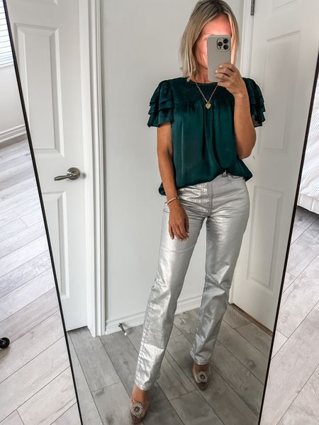 Stop your scroll  🚨 and add these silver  jeans to cart! I have been hunting the perfect pair, most are too shiny and make me feel like the Tin Man from the Wizard of Oz.  But these are perfection!  Think coated denim, not faux leather. 
And best part- they are on sale with code LETSGO and LTK20!  I am always a 24 or 25 but sized down to a 23!  
Comment SILVER or shop in my LTK

#LTKsalealert #LTKHoliday #LTKover40
