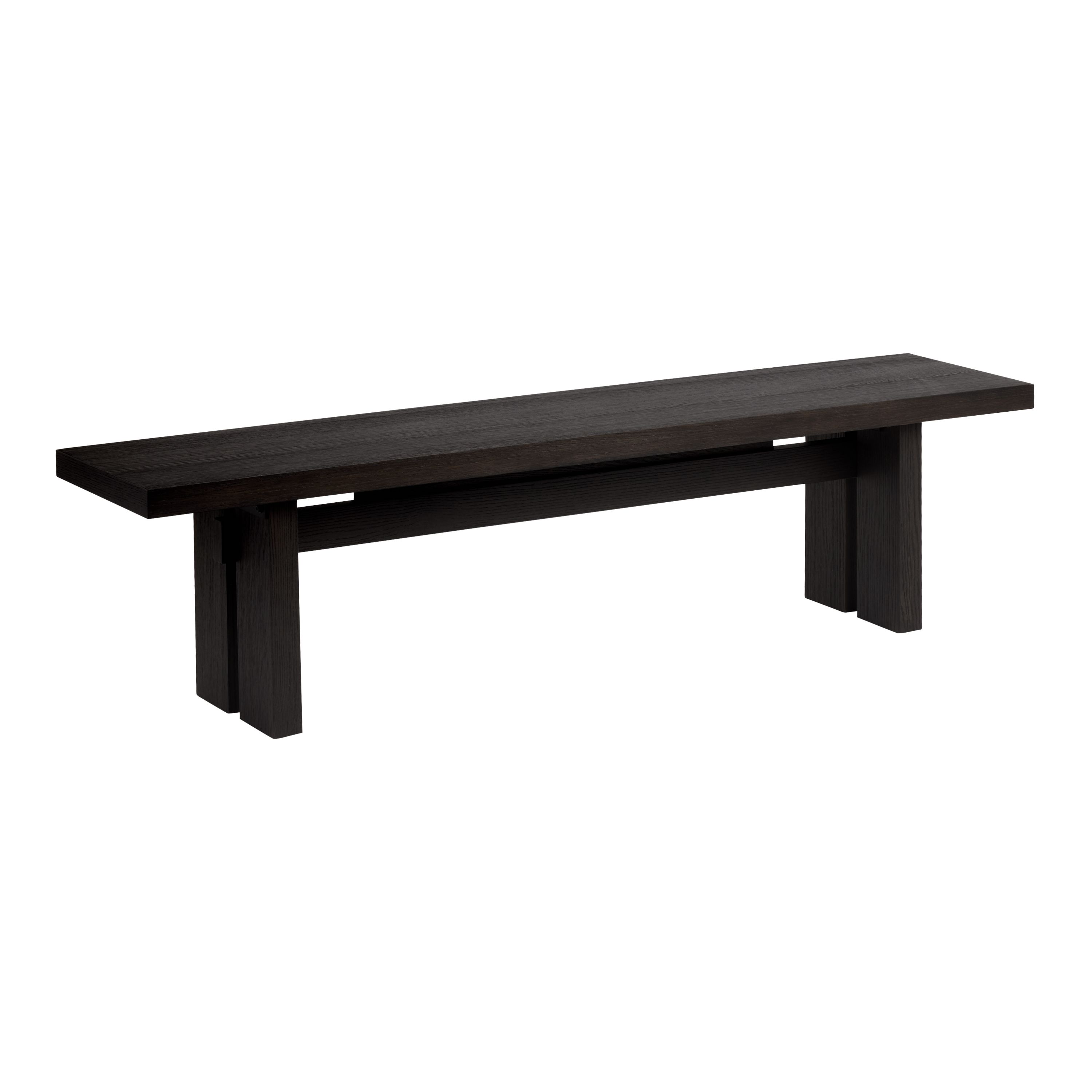 Hanlon Onyx Black Wood Slab Leg Dining Bench - World Market | World Market