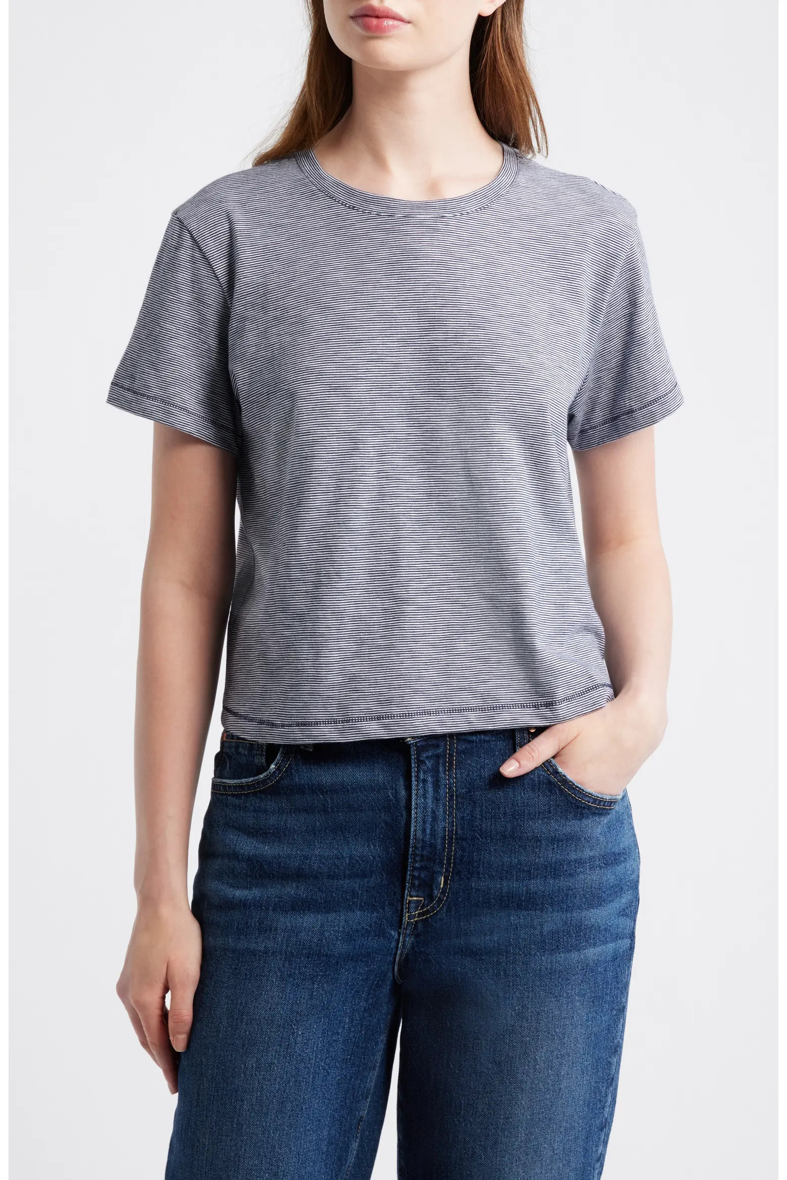 Madewell Stripe Boxy Crop Slub T-Shirt (Women) | Nordstrom | Nordstrom