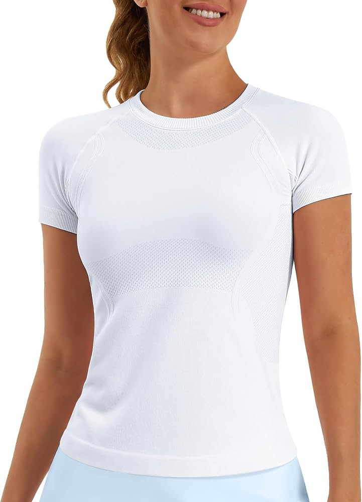 Stelle Women Workout Tops Short Sleeve Seamless Athletic Shirts Yoga Gym Sports Breathable Tees | Amazon (US)